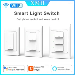 Controle Home Inteligente Tuya Light Switch WiFi Wall Push Button Interruptores 110-240V 1/2 / 3Gang Lâmpada Física Fio Neutro Opcional