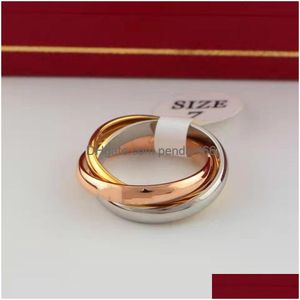 Band Rings 2021 Style Classic 3 Rounds Ring Set Women rostfritt stål Bröllopsengagemang Kvinnliga fingersmycken Never Fade Drop Deliv DHTVD