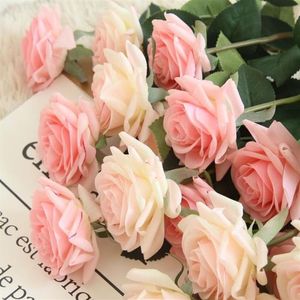 Decorazione rosa fiori artificiali fiori di seta floreale in lattice vero tocco rosa bouquet da sposa fiori di design per feste a casa GA479201O