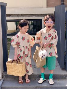 Clothing Sets MILANCEL Summer Kids Set Rose Print Girls Dress Turn Down Collar Shirt Option Shorts Boys Suit