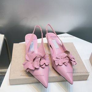 Blumen Slingback-Pumps für Damen, 4,5 cm hoch, spitze Zehenpartie, echtes Leder, Kätzchen-Absatz, Slip-On-Schuhe für Damen, Luxus-Designer-Fabrikschuhe mit Box