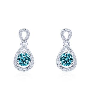 Серьги Tianyu Gems Blue Diamonds Серебро 925 Женские серьги 4 мм Круглый белый муассанит с камнем Свадебные серьги-капли в форме груши с покрытием из 18-каратного золота