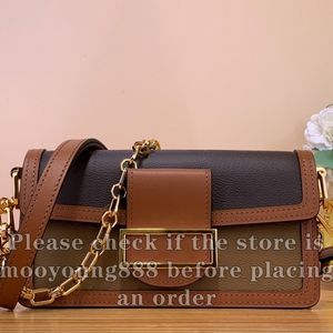 12A Upgrade Mirror Quality Designer Small Dauphine East West Bag 21cm Womens Hobo Chain Flap Bag Coated Canvas Purse Luxurys Handväskor Brun axelband Box Bag