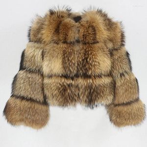 Women's Leather Noble Natural Raccoon Fur Winter Jacket Women Big Fluffy Real Coat Thick Warm Outerwear Streetwear Plus Size
