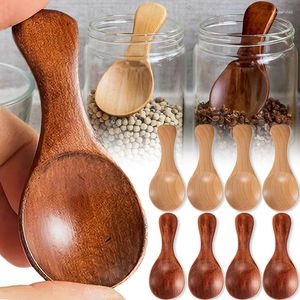 Kaba 8/1pcs Mini Ahşap Mutfak Baharat Kaşığı Kahve Kahve Çay Teaspoons Çocuklar Kısa Saplama Ahşap Kepçeler Ana Tahsil