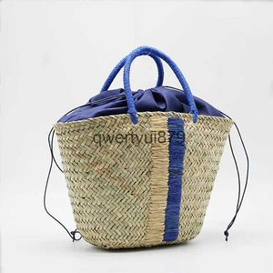 Totes Waterweed Portable Straw Woven BAG Blue Black Woven Bagh24131