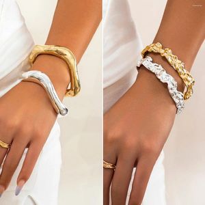 Bracciale punk color oro metallo irregolare lava polsino aperto per le donne zingaro pesante braccialetto grosso gioielli grunge uomini steampunk