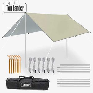 Shade 5x3m 4x3m Tarp With Support Pole Rope Peg Waterproof Awning Tent Shade Garden Sunshade Outdoor Camping Sun Shelter Beach Hammock YQ240131