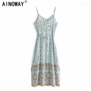 Casual Dresses Vintage Chic Women Floral Print Sleeveless Beach Bohemian Strap Ladies Summer Rayon Boho Mini Dress Vestidos