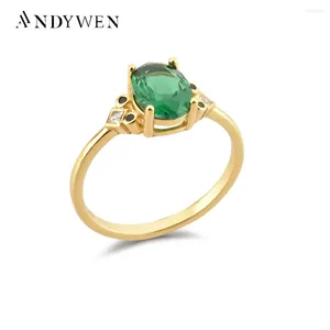 Cluster Rings ANDYWEN 925 Sterling Silver Big Green Zircon Oval Ring Women Rock Punk Party Luxury Jewelry Accessories For Wedding Gift