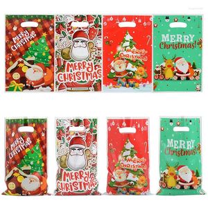 Envoltório de presente 10 pcs sacos de Natal plástico doces biscoito papai noel bolsa xmax embalagem decoração 2024 ano