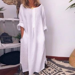 vestido maxi sukienki na lato Casual Women Solid Color Cotton Long Shirt Kaftan Dress Loose Long Dresses Fashion Ladies 240119