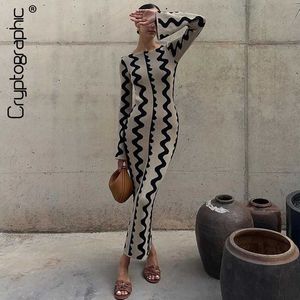 Basic Casual Dresses Cryptographic Vintage Ripple Knitted Long Sleeve Maxi Dress Fall Winter Fashion Outfits Elegant Side Cut Out Sweaters Dresses J240130