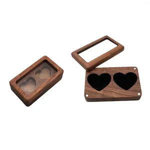 Jewelry Pouches Ring Box For Wedding Ceremony Engagement Wooden Double Heart Bearer Holder