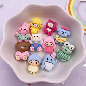 Decorative Figurines Hand Painted Resin Kawaii Colorful Rabbit Cat Bear Penguin Frog Baby Flatback Stone Figurine 20PCS Scrapbook DIY Bow