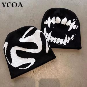 Women Hat Knitting Beanies Goth Tooth Caps Men Y2K Streetwear Winter Fashion Pullover Kpop Harajuku Vintage Warm Hip Hop Unisex 240131