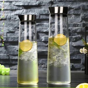 Water Bottles 1L/1.5L High Borosilicate Glass Bottle With Stainless Steel Lid Cold Jug Pitcher Boiling Juice