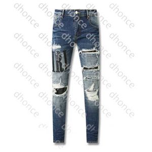 Thom Ami American High Street Blue Distressed Patchwork Letter Live-Streaming Red Jeans YCKV
