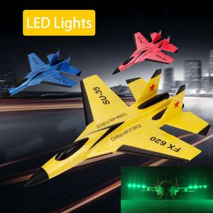 FX620 SU35 RC Remote Control Airplane 24G Fighter Hobby Plane Glider EPP Foam LED Kids Toys 240118