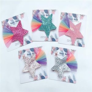 ins Boutique 20pcs Fashion Cute Glitter Star Hairpins Solid Rainbow Lace Star Hair Clips Princess Headwear Hair Accessories208t