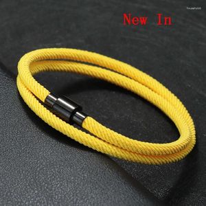 Charme Pulseiras Minimalista Dupla Camada Thread Pulseira Homens Mulheres 4mm Nylon Cord Aço Inoxidável Fecho Magentic Outdoor Camping Braslet