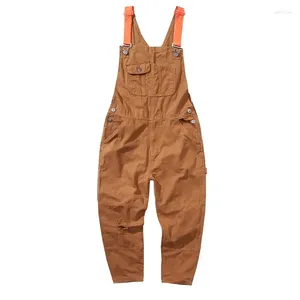 Men's Pants Casual Joggers Jumpsuit Men Women Loose Retro Wide Leg Jeans Cargo Streetwear Baggy Straight Overall Brown