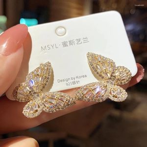 Studörhängen fjäril 2024 Trend Korean Fashion Jewelry Gold Silver Plated Söt lyxkristall för kvinnliga flickor