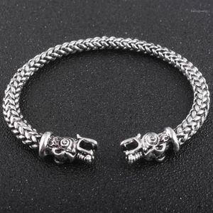 Gothic Viking Norse Dragon Bracelet Handmade Opening Vikings of Midgard Bangles two-headed Wolf Bracelet for men accessories1312P