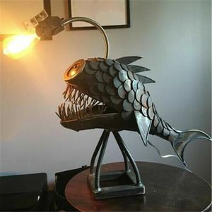 Lampy stołowe kreatywne lampy wędkarz ryba z elastycznym uchwytem Art Art Home Bar Cafe Dekoracja ozdoby 236G