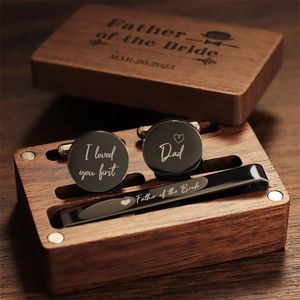 Pai da noiva abotoaduras de gravura personalizadas e conjuntos de clipes de gravata abotoaduras de casamento personalizadas para presentes de jóias masculinas 240119