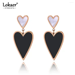 Stud Earrings Lokaer Trendy Titanium Stainless Steel Black Acrylic & White Shell Jewelry Double Heart For Women Girls E20033