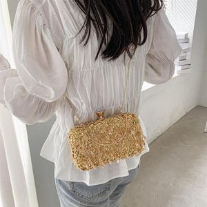 Bolsas de ombro douradas para noite, bolsa de mão feminina para casamento brilhante, bolsas de noiva com laço de metal, chain263u