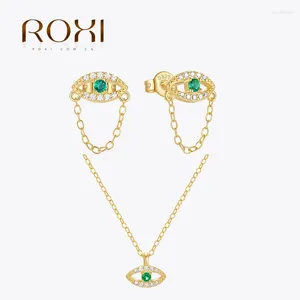 Hängen Roxi 925 Sterling Silver Evil Eye Style Symp Set Green Cubic Zirconia Chain Tassel Earring Halsband Födelsedagsmode