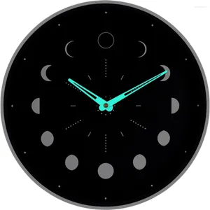 Wall Clocks Personality Luminous Clock Office Moon Phase Decor Wood For Living Room