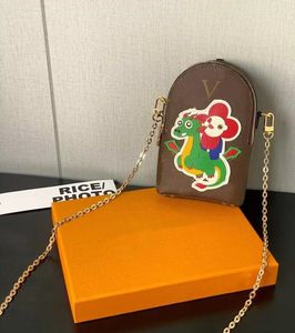 2024 New Year Dragon Theme Brown flower Fashion bags Letter Designer leather Purse Cute Dinosaur Wallets for charm girls Womens handbag with chain