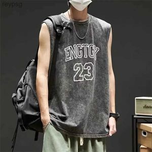 Men's Tank Tops Denim Tank Tops Men Gothic Vest Summer Cross Letter Print Sleeveless T Shirt High Street Vintage Washed Black Punk Tank Top 8XL YQ240131