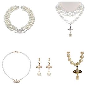 Collane di perle con perline placcate oro 14 carati Saturno tridimensionale goccia d'acqua catena clavicola orecchini Saturno Bracciale di perle moda j281j