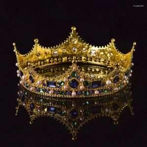 Hårklipp vintage rund krona barock queenking brud tiaras bröllop retro kristallpärla huvudbonader