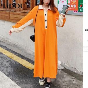 Casual Dresses Spring Autumn Polo Collar Long Sleeve Tshirt Dress Women