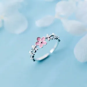 Cluster Rings 2024 Romantic Sweet Flower Open Adjustable For Women Fashion Korean Enamel Flowers Wedding Party Ring Jewelry Gifts