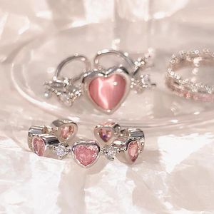 Cluster Rings 2024 Fashion Heart Vintage Love For Women INS Punk Gothic Open Geometric Finger Wedding Party Trendy Girls Jewelry