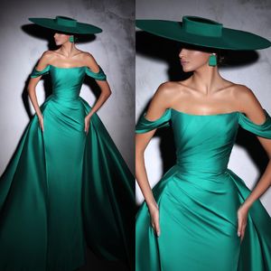 Emerald Green Mermaid aftonklänningar eleganta med överskjolar från axel veck klänning långa klänningar för speciella tillfällen aftonklänningar