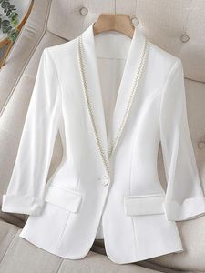 Women's Suits Korean Fashion Chiffon Blazer Coat For Women Long Sleeve Office Vintage Jacket Lapel Single Button 2024 Spring Summer Coats