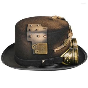 Boll Caps Steampunk Top Hat For Men With Goggles Gay Bowler Party Costume Carnival Nightclub
