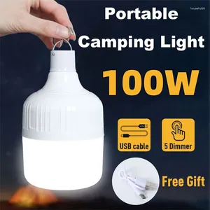 Lanterne portatili Luce da campeggio a LED Lampadina ricaricabile USB 20W 40W 80W 100W Lampada di emergenza Illuminazione per tende da esterno