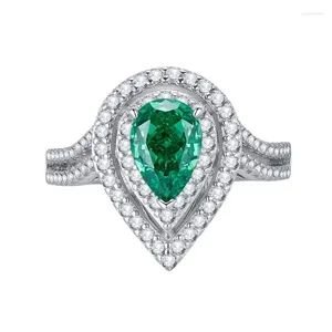 Cluster Rings 2024 S925 Silver High Carbon Diamond 6 9 Pear Shaped Green Ring For Women's Fashion Versatile