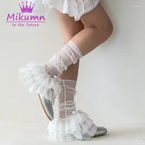 Women Socks Mikumn Harajuku Leg Warmers Japanese Kawaii White Lace Mesh Bow Long Y2k Cute Chic Summer Cover Streetwear