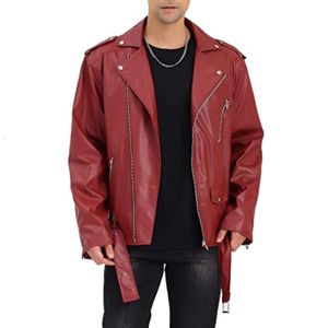 Autumn and Winter New Men's Korean Version Slim Fit Multi Zipper Lapel Motorcykel Diagonal Pull Läderjacka för män