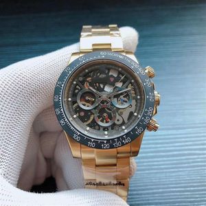 Top Quality New Style Automatisk 2836 Movement Stealth Black Hollow Dial Xiabisour Men Watch 18K Gold Band Male Watch 2394