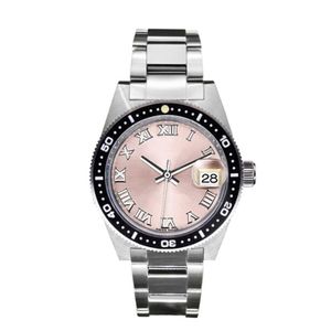 클래식 28mm 핑크 여자 시계 자동 기계적 스테인리스 스틸 스트랩 패션 여성 숙녀 시계 로마 숫자 시계 선물 345s